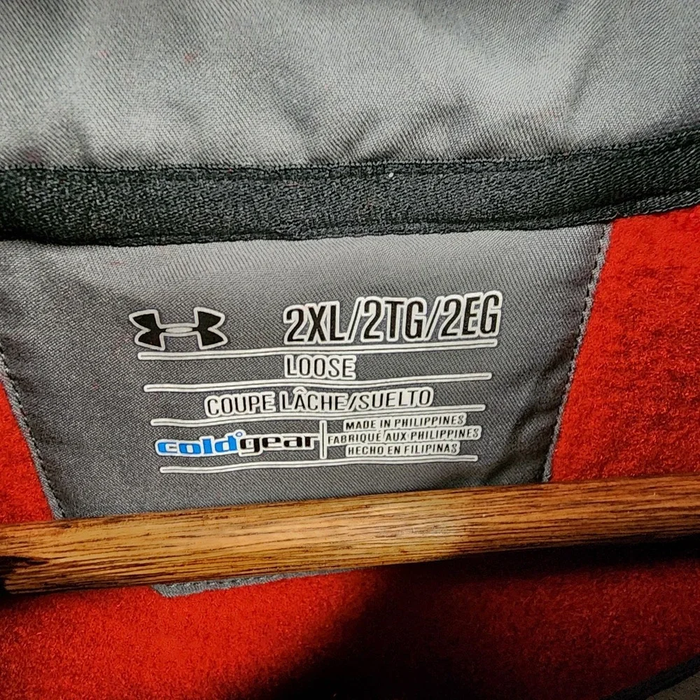 Under Armour Jacket Pullover Sz 2XL Red Orange Mens 1/4 Zip Long Sleeve Loose - Picture 3 of 7